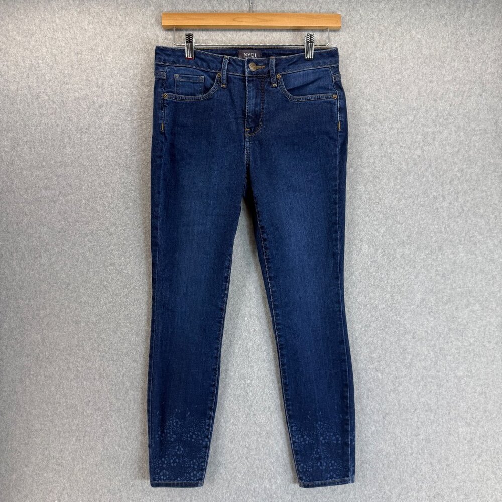 NYDJ Not Your Daughters Jeans Ami Skinny Dark Wash Floral Leg Denim Lift Size 2